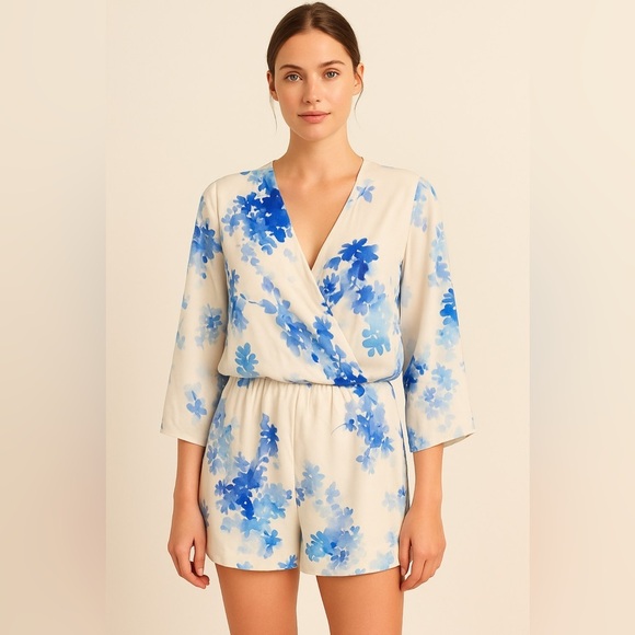 Olive & Oak Blue Floral Wrap Dress - Picture 12 of 12